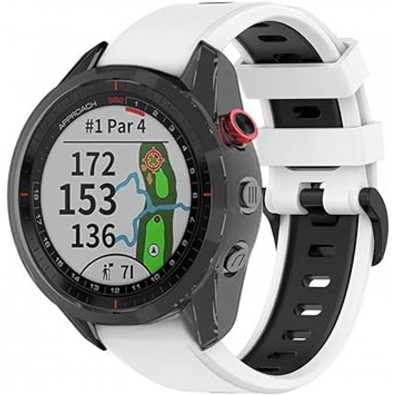 GARMIN Approach S70 47mm/S62/Fenix7/Instinct2 밴드 교체 밴드 Forerunner 965/955/Instinct/ForeAthlete 945/Fenix6 Fenix5 및 기타 교체용 벨트 스포츠 스트랩 액세서리용 실리콘 밴드 벨트(화이트 + 블랙)