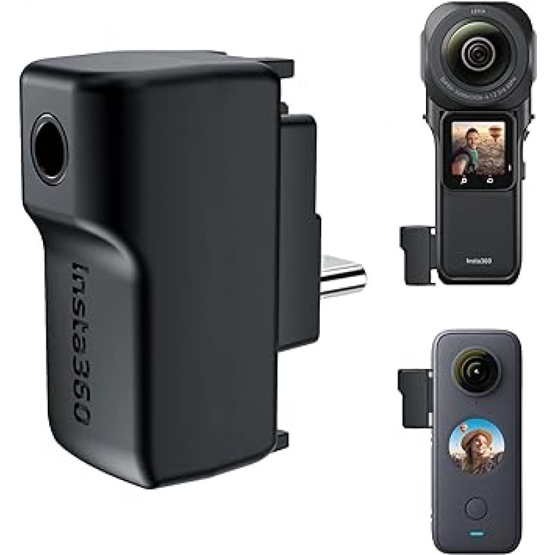 CYNOVA Insta360 마이크 어댑터(세로형) Insta360 ONE RS 1인치 전용 0.1인치(3.5mm) / Type-C 컨버터 어댑터, 충전 및 녹음, 외부 마이크(ONE X2, ONE RS 1인치, 360도 버전 호환)