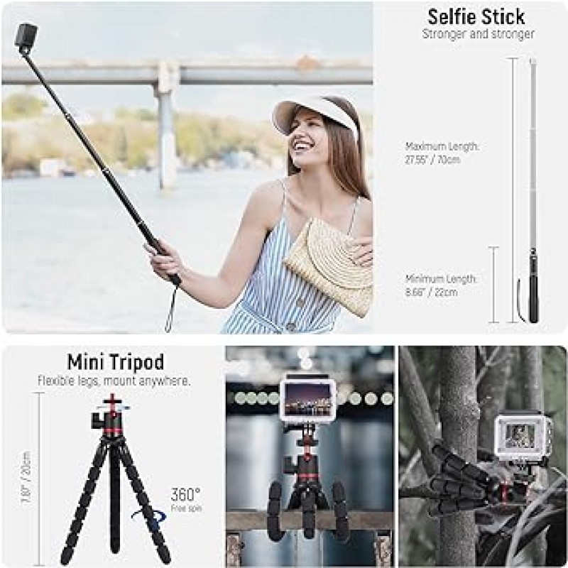 NEEWER 50 in 1 액션 카메라 액세서리 키트 GoPro Hero11 Hero10 Hero9 Hero8 7 GoPro Max GoPro Fusion Insta360 Osmo Action AKASO APEMAN with Gray Storage Case