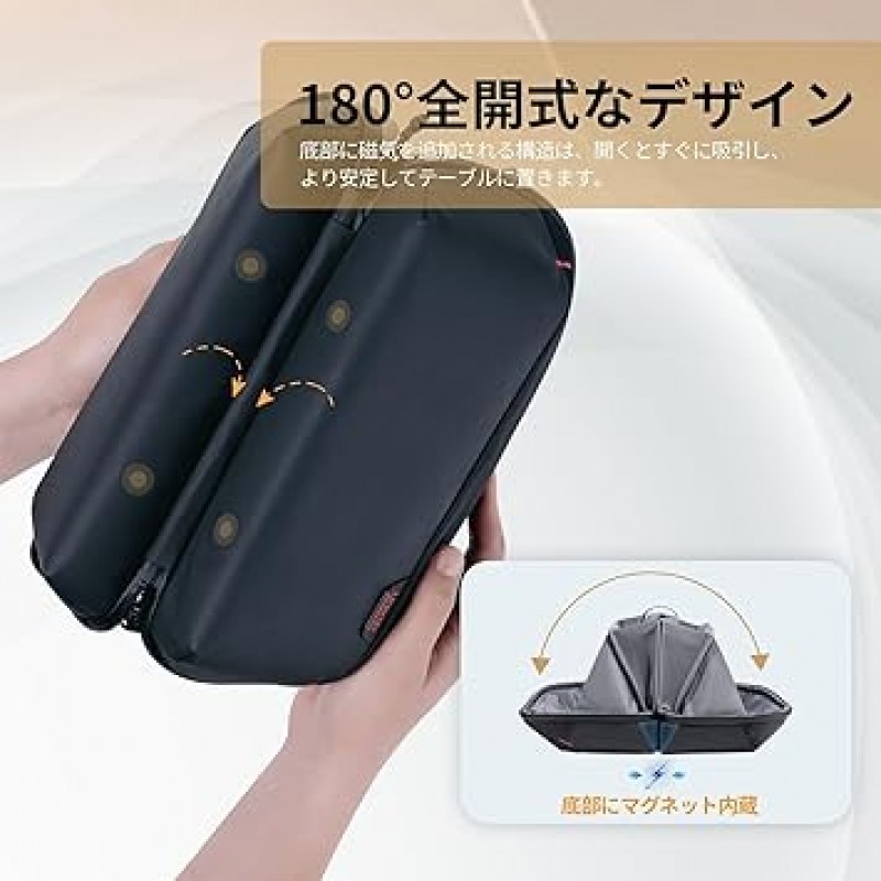 Ulanzi Gadget 파우치, 디지털 보관 가방, PC 액세서리용, 보관 파우치, 180° 개방, 자석 바닥, 초강력 수납, 발수, 멀티 수납 가방, 정리 파우치, 케이블, 파워 뱅크, 충전기, SD 카드, 카메라 액세서리, 보관 , 여행, 출장, 통근용, 6.5갤런(2.5L), 검은색