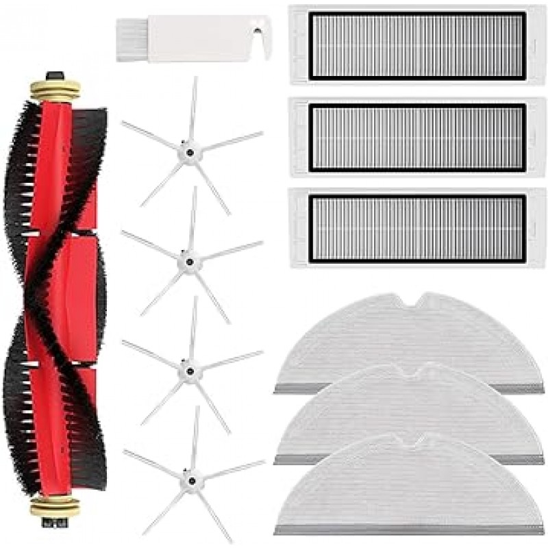 Roborock S6 MaxV /S6 /S6 Pure /S5 Max /E5 /E4 교체용 액세서리 키트, Roborock 일본 보증, 소모품(12개 세트), 대걸레 3개, 메인 브러시 1개, 측면 브러시 4개, 에어 필터 3개, 청소용 브러시 1개