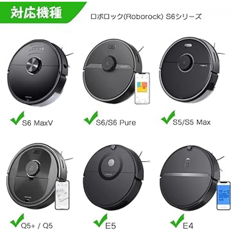 Roborock S6 MaxV /S6 /S6 Pure /S5 Max /E5 /E4 교체용 액세서리 키트, Roborock 일본 보증, 소모품(12개 세트), 대걸레 3개, 메인 브러시 1개, 측면 브러시 4개, 에어 필터 3개, 청소용 브러시 1개