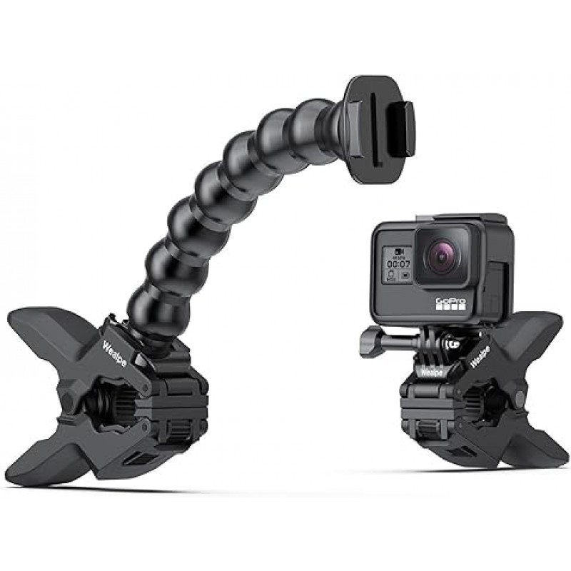 [웰프] Jaws Flex Clamp Mount for GoPro with Jaws Gooseneck for Hero 11, 10, 9, 8, 7, Max, Fusion, Hero (2018), 6, 5, 4, Session, 3+, 3, 2, 1, DJI 오즈모, 샤오미 이순신