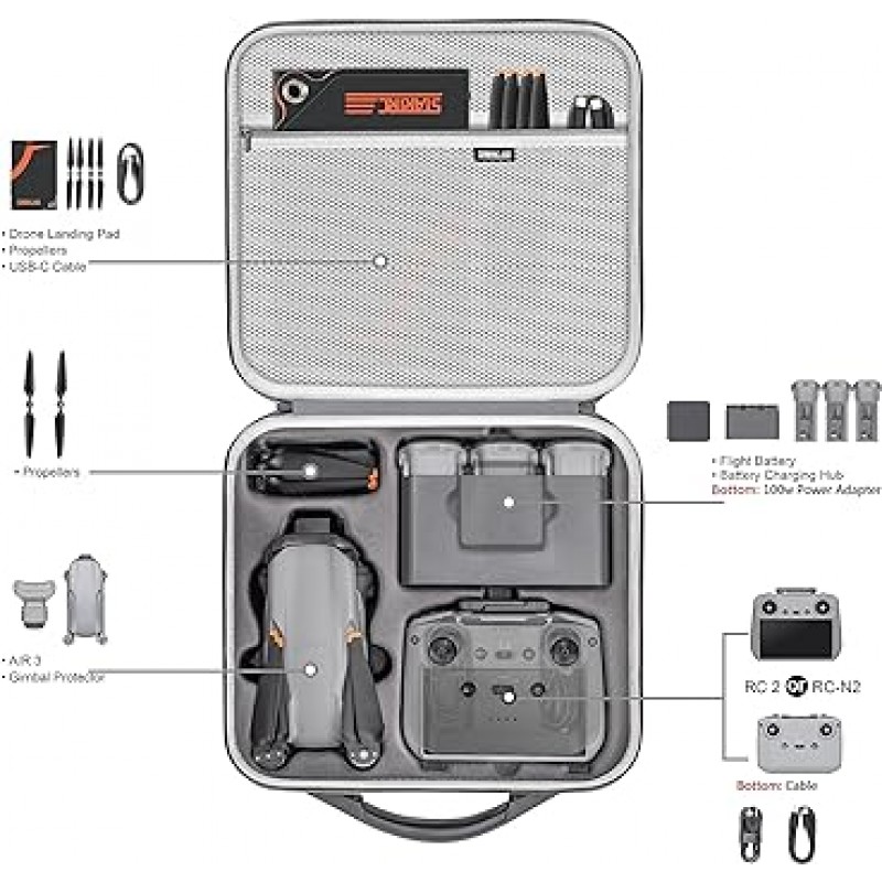 STARTRC Air 3 캐리 케이스 휴대용 여행 가방 DJI Air 3 Fly More 콤보 드론 액세서리 (DJI RC 2/RC-N2 지원)