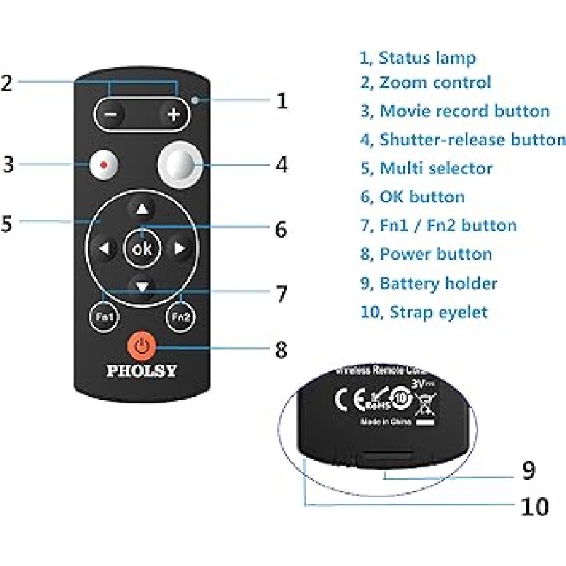 PHOLSY ML-L7 카메라 무선 리모컨 릴리즈 원격 컨트롤러 블루투스 원격 스위치 Nikon 용 Z6 II, Z7 II, Z fc, Z50, COOLPIX B600, A1000, P1000, P950
