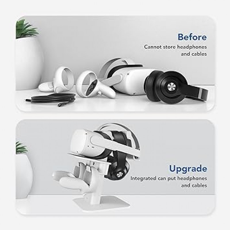 KIWI 디자인 [업그레이드 버전] Quest 2/Rift S/Valve Index/HP Reverb G2/Quest/PSVR 2/ Pico 4 VR 헤드셋 및 터치 컨트롤러와 호환되는 VR 스탠드 액세서리(회색-흰색)