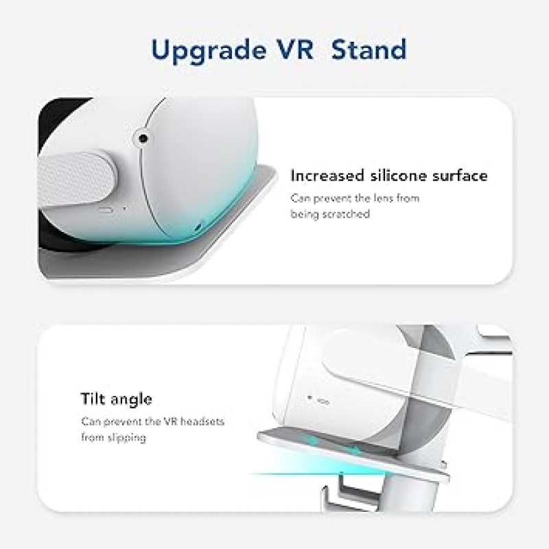 KIWI 디자인 [업그레이드 버전] Quest 2/Rift S/Valve Index/HP Reverb G2/Quest/PSVR 2/ Pico 4 VR 헤드셋 및 터치 컨트롤러와 호환되는 VR 스탠드 액세서리(회색-흰색)