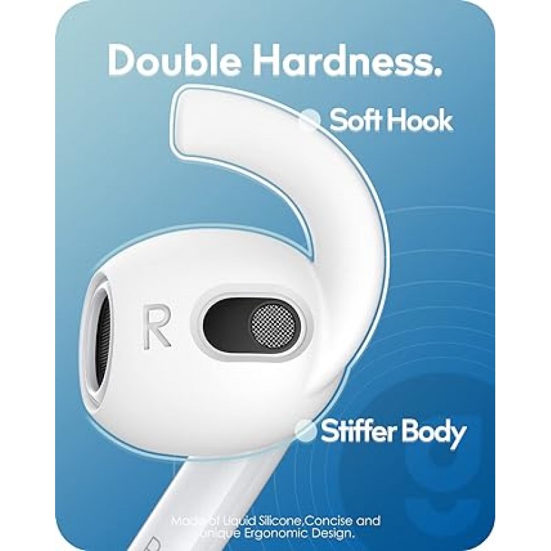 Gcioii AirPods 3 이어 후크, 이어 팁, 미끄럼 방지, 낙하 방지, 3쌍 팩, 이어폰 액세서리, Apple AirPods 3 호환 가능(화이트, M 사이즈)