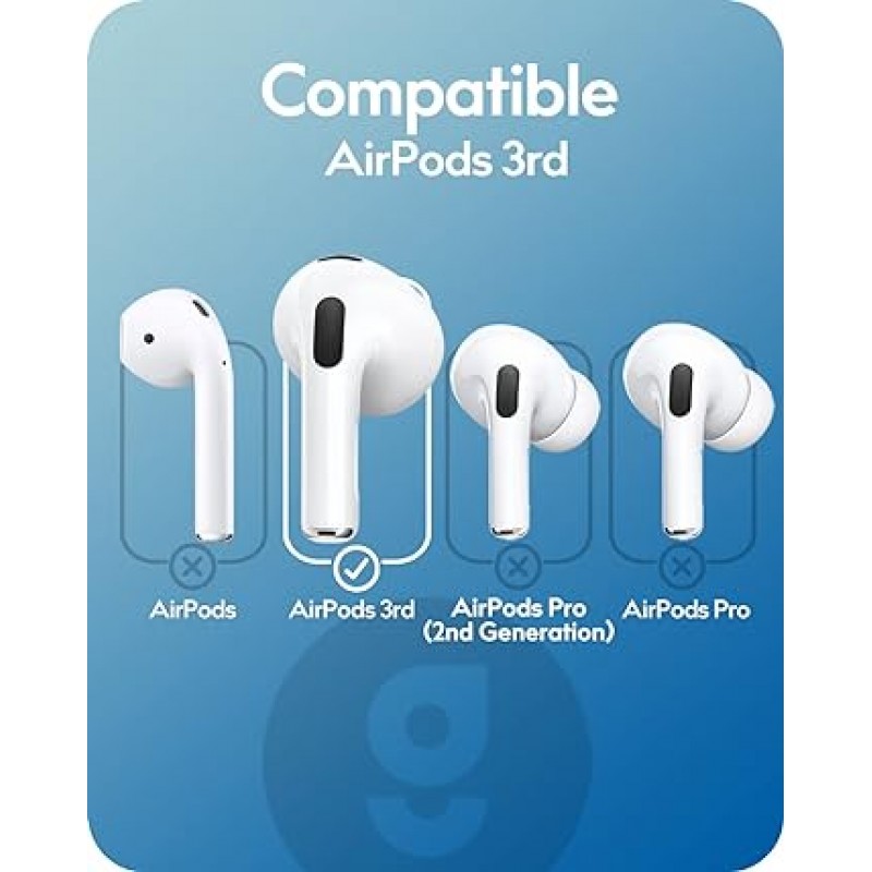 Gcioii AirPods 3 이어 후크, 이어 팁, 미끄럼 방지, 낙하 방지, 3쌍 팩, 이어폰 액세서리, Apple AirPods 3 호환 가능(화이트, M 사이즈)