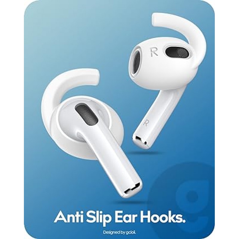 Gcioii AirPods 3 이어 후크, 이어 팁, 미끄럼 방지, 낙하 방지, 3쌍 팩, 이어폰 액세서리, Apple AirPods 3 호환 가능(화이트, M 사이즈)