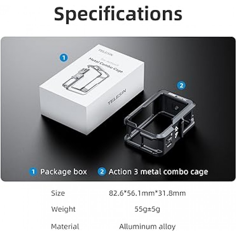 TELESIN DJI 액션 3 카메라 케이지 수평 수직 촬영 알루미늄 합금 퀵 릴리스 액션 카메라 액세서리 용 콜드 슈 마운트