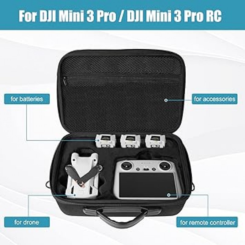 ProCase DJI Mini 3 Pro/DJI Mini 3 Pro (DJI RC) 드론 EVA 보호 케이스 방수 콤보 및 액세서리 수납 내충격 여행 가방 – 블랙