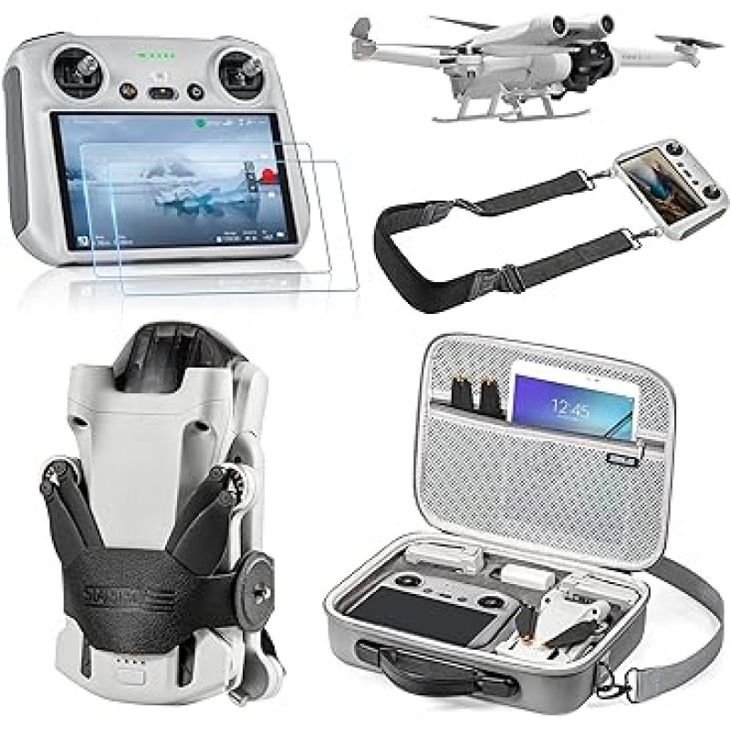 STARTRC Mini 3 Pro 액세서리 번들 5 in 1 액세서리 키트 케이스, 유리, 프로펠러 홀더, 랜야드 넥 스트랩, DJI Mini 3 Pro 액세서리 용 랜딩 기어