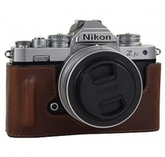 kinokoo Nikon 미러리스 SLR 카메라 Z FC 케이스, Zfc 케이스, 카메라 보호 케이스, 교체용 배터리, 삼각대 나사 구멍, 하프 케이스, 핸드 그립, 오래 지속되는, 선물 가방 포장, 정품 가죽, 브라운, 레트로