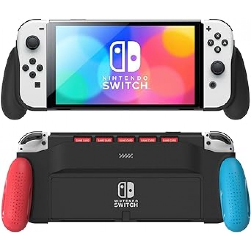 MEQI 그립 케이스 Nintendo Switch(유기 EL 모델) 대응 독특한 업그레이드 디자인 5개의 게임 슬롯 첨부 쾌적 인체공학적 그립 스위치 액세서리