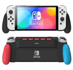 MEQI 그립 케이스 Nintendo Switch(유기 EL 모델) 대응 독특한 업그레이드 디자인 5개의 게임 슬롯 첨부 쾌적 인체공학적 그립 스위치 액세서리