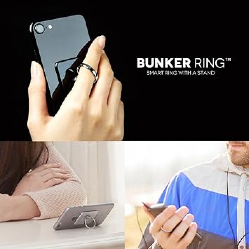 BUNKER RING Essentials 벙커링은 iPhone, iPad, iPod, Galaxy, Xperia, Xperia, Tablet PC를 한 손가락으로 수납, 낙하 방지, 스탠드 기능(실버) BUESSI