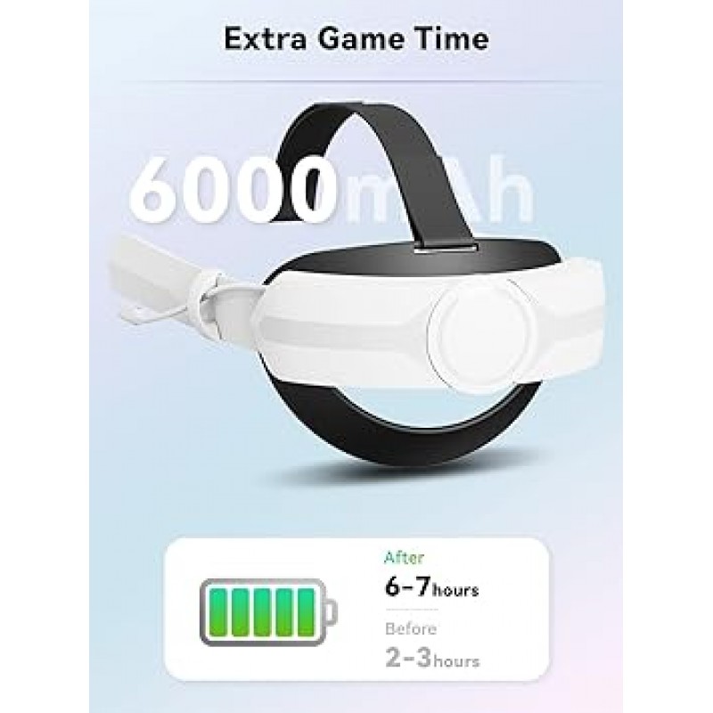 CNBEYOUNG 6000mAh 배터리 헤드 스트랩 Meta-Oculus Quest-2 장비와 호환 엘리트 스트랩 교환식 VR 액세서리 긴 게임 플레이 VR 헤드셋 밴드 쉬운 설치 경량