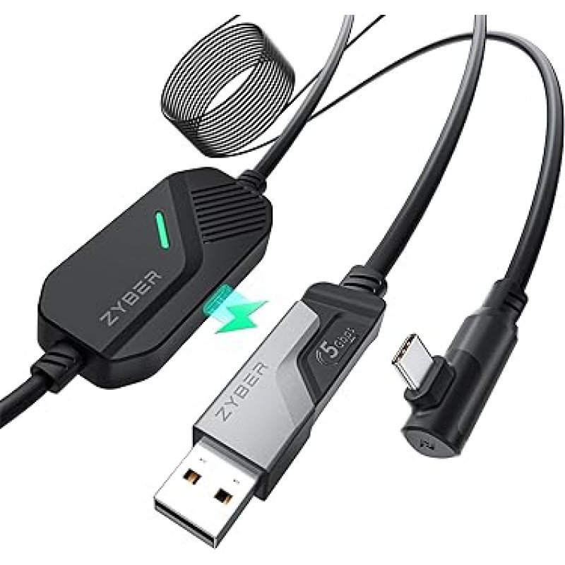 Zybervr 링크 케이블(검은색) 고속 데이터 전송 및 충전 USB-A/C 및 USB-C용 5M 링크 케이블 Oculus Quest2 Pico4 링크 케이블은 Meta Quest 2 교체용 액세서리와 호환 5M USB-C 케이블