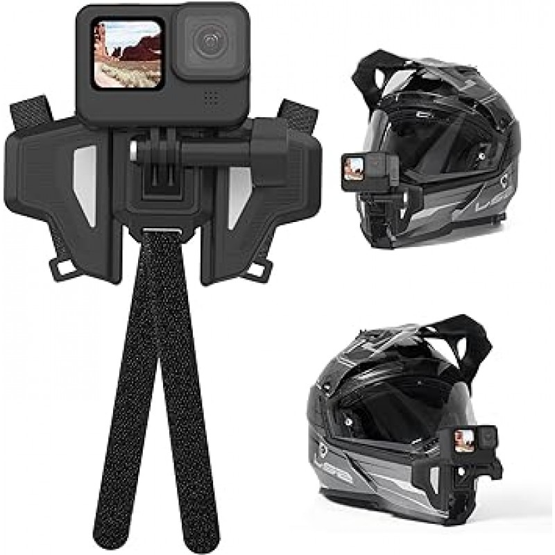 GoPro Chin Mount 용 TELESIN 헬멧 홀더 오프로드 라이딩 용 오토바이 마운트 자전거 클립 마운트 모든 모양의 Go Pro 용 헬멧 스트랩 마운트 액세서리 Max Hero11 10 9 8 7 6 5 Insta360 One X2 X3 GO2 One R DJI Osmo Action 3 Pocket 2