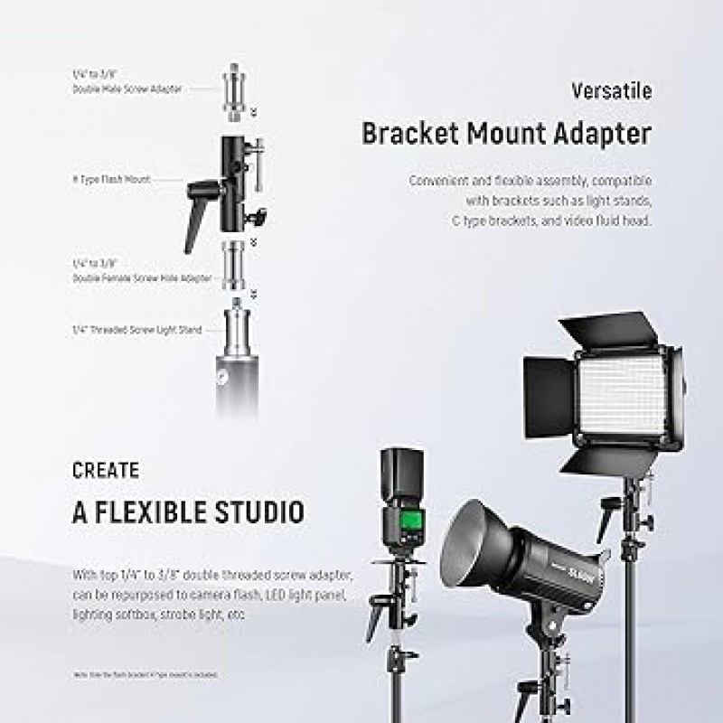 NEEWER 카메라 플래시 브래킷 Umbrella Softbox 스탠드가 있는 H 모양 마운트 Speedlite LED 램프 라이트 스탠드 삼각대용 1/4