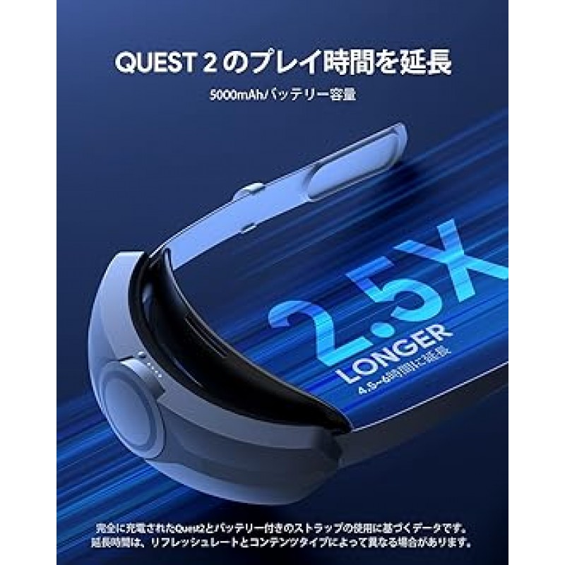 AUBIKA Meta/Oculus Quest 2 헤드 스트랩(5000mAh 배터리 포함), Elite 스트랩과 호환 가능, Meta/Oculus Quest 2 액세서리, 스마트 충전, 5~6시간 연장, 7방향 보호, 조절 가능, 향상된 안정성, 인체공학적, 손쉬운 제거