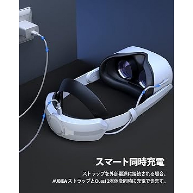 AUBIKA Meta/Oculus Quest 2 헤드 스트랩(5000mAh 배터리 포함), Elite 스트랩과 호환 가능, Meta/Oculus Quest 2 액세서리, 스마트 충전, 5~6시간 연장, 7방향 보호, 조절 가능, 향상된 안정성, 인체공학적, 손쉬운 제거