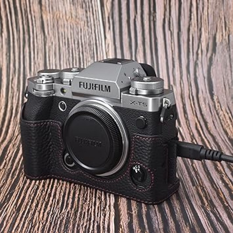 Rieibi XT5 케이스, FUJIFILM X-T5 카메라 케이스, FUJIFILM X-T5 커버, XT5 본체 케이스, 교체형 배터리, 삼각대 설치, 블랙, 모던