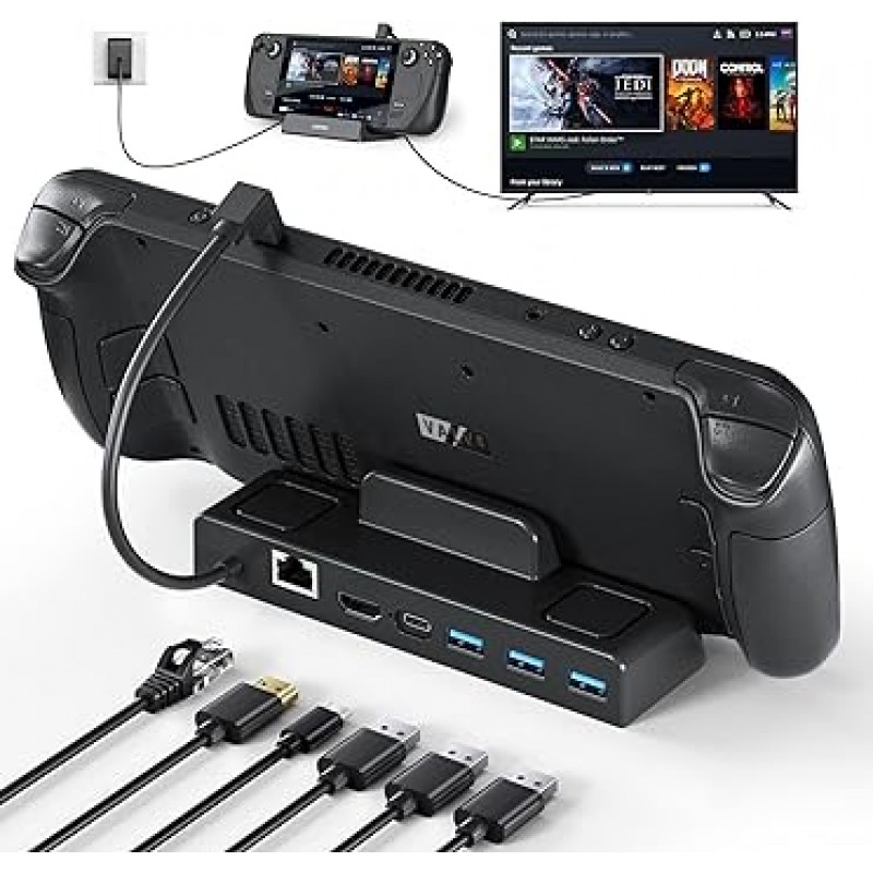 Unitek 6-in-1 다기능 스팀 데크 도크, 충전하는 동안 TV에 표시, LAN, HDMI 변환, TV 모드, 테이블 모드, USB, 충전 스탠드, 4K 비디오 출력, Giga 1000/100Mbps, 이더넷, 과전류 보호 , 소형, 미니 도크, 모드 TV 출력, USB Type-C 포트, 변환 도크, 휴대가 편리함, 방열, 고속 유선, 작동 확인, 소형, 경량, 소형