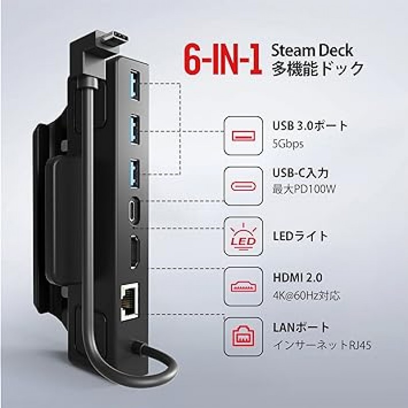 Unitek 6-in-1 다기능 스팀 데크 도크, 충전하는 동안 TV에 표시, LAN, HDMI 변환, TV 모드, 테이블 모드, USB, 충전 스탠드, 4K 비디오 출력, Giga 1000/100Mbps, 이더넷, 과전류 보호 , 소형, 미니 도크, 모드 TV 출력, USB Type-C 포트, 변환 도크, 휴대가 편리함, 방열, 고속 유선, 작동 확인, 소형, 경량, 소형