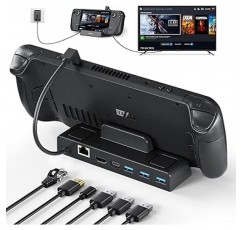 Unitek 6-in-1 다기능 스팀 데크 도크, 충전하는 동안 TV에 표시, LAN, HDMI 변환, TV 모드, 테이블 모드, USB, 충전 스탠드, 4K 비디오 출력, Giga 1000/100Mbps, 이더넷, 과전류 보호 , 소형, 미니 도크, 모드 TV 출력, USB Type-C 포트, 변환 도크, 휴대가 편리함, 방열, 고속 유선, 작동 확인, 소형, 경량, 소형