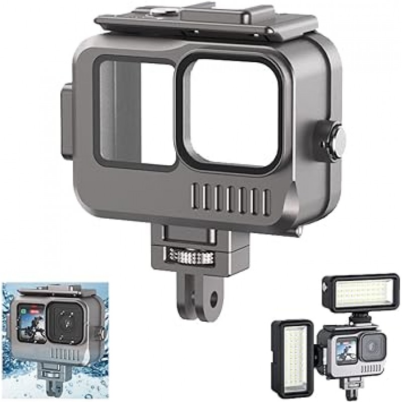 Kiowon GoPro HERO 11 HERO 10 HERO 9용 방수 케이스 GoPro 11용 알루미늄 합금 보호 프레임 다이빙 하우징 45m 딥 다이빙 수중 사진 Go Pro 9 10 11 액세서리(금속 방수 케이스)