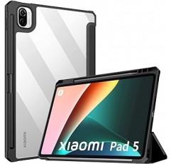 Mi Pad 5 Mi Pad 5 Pro 케이스, TiMOVO 새 모델, Xiaomi Pad 5 Pro 케이스, 11인치 커버, 2021년 모델, Xiaomi 스마트 펜 충전, 투명 뒷면, 얇은, PU 가죽, 스크래치 방지, 3단 접힘, TPU, 거치대, 충격흡수, 자동수면기능, 경량, 내구성, 손쉬운 그립, 스마트커버, 블랙