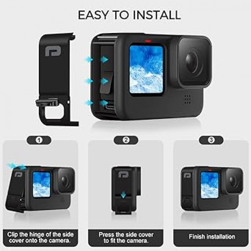 GoPro Hero 11/10/9 용 LiDCH 교체 측면 도어 블랙 방진 패스 스루 배터리 커버 Type-C USB 충전 포트 수리 부품 카메라 액세서리