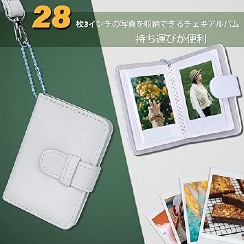 Instax Mini 12와 호환되는 HIYQIN 인스턴트 카메라 케이스, 포켓 조절 가능한 어깨 끈 및 28 포켓 미니 사진 앨범이 있는 PU 가죽 가방, 흰색, 장인