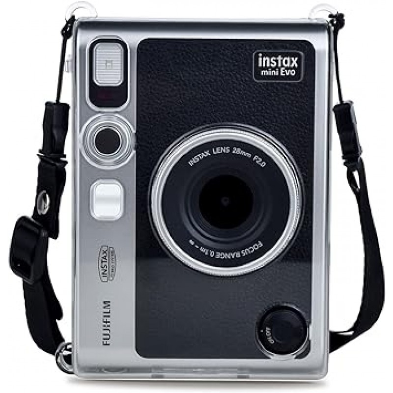 HIYQIN Fujifilm Instax Mini Evo/Liplay 카메라 케이스 카메라 보호 가방 어깨 끈이 있는 Instax Mini Evo/Liplay 케이스 전체 보호 Evo/Liplay 케이스 PU 가죽, 투명