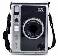 HIYQIN Fujifilm Instax Mini Evo/Liplay 카메라 케이스 카메라 보호 가방 어깨 끈이 있는 Instax Mini Evo/Liplay 케이스 전체 보호 Evo/Liplay 케이스 PU 가죽, 투명