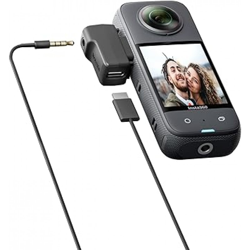 CYNOVA Insta360 X3 마이크 어댑터 외부 마이크 어댑터 Insta360 X3 카메라용 Type-C 및 3.5mm 오디오 포트 지원 Insta360 액세서리용 충전기 및 녹음 지원