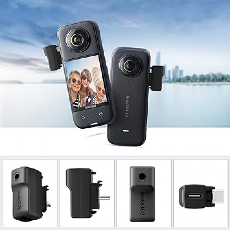 CYNOVA Insta360 X3 마이크 어댑터 외부 마이크 어댑터 Insta360 X3 카메라용 Type-C 및 3.5mm 오디오 포트 지원 Insta360 액세서리용 충전기 및 녹음 지원