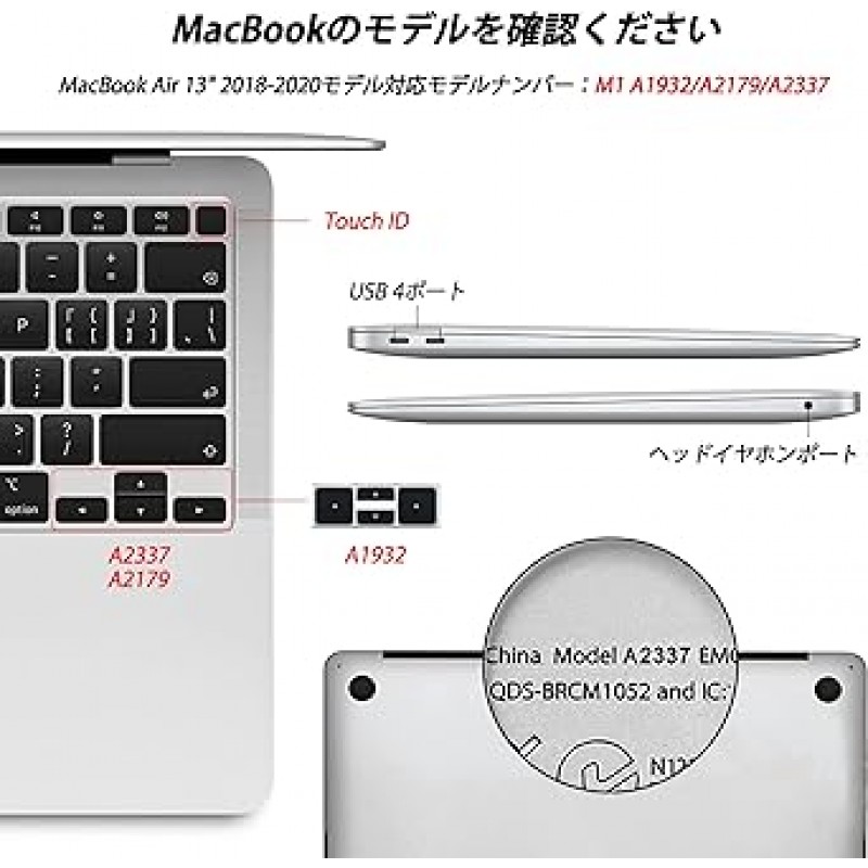 MacBook Air M1 Case 13-inch A1932 A2179 A2337 Cover with M1 Chip 2018-2020 Model - MacBook Air 13-inch 보호 케이스, MacBook Air 투명 커버, 방열, 초박형, 경량, 얼룩 방지, 손쉬운 설치, Migeec (MacBook Air M1, 블랙)