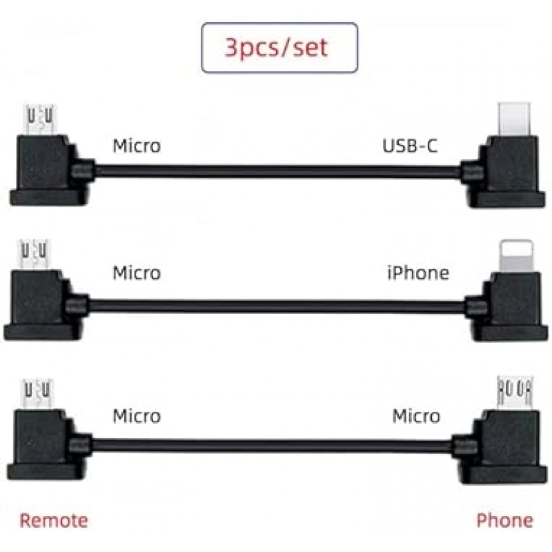 Cablecc 3pcs/set 원격 제어 데이터 케이블 유형 C & 마이크로 & 마이크로 USB Mavic Pro 백금 Mavic Park RC 액세서리