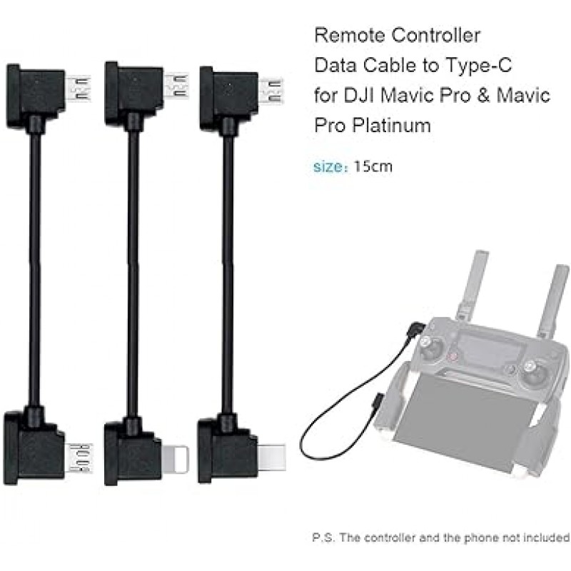 Cablecc 3pcs/set 원격 제어 데이터 케이블 유형 C & 마이크로 & 마이크로 USB Mavic Pro 백금 Mavic Park RC 액세서리