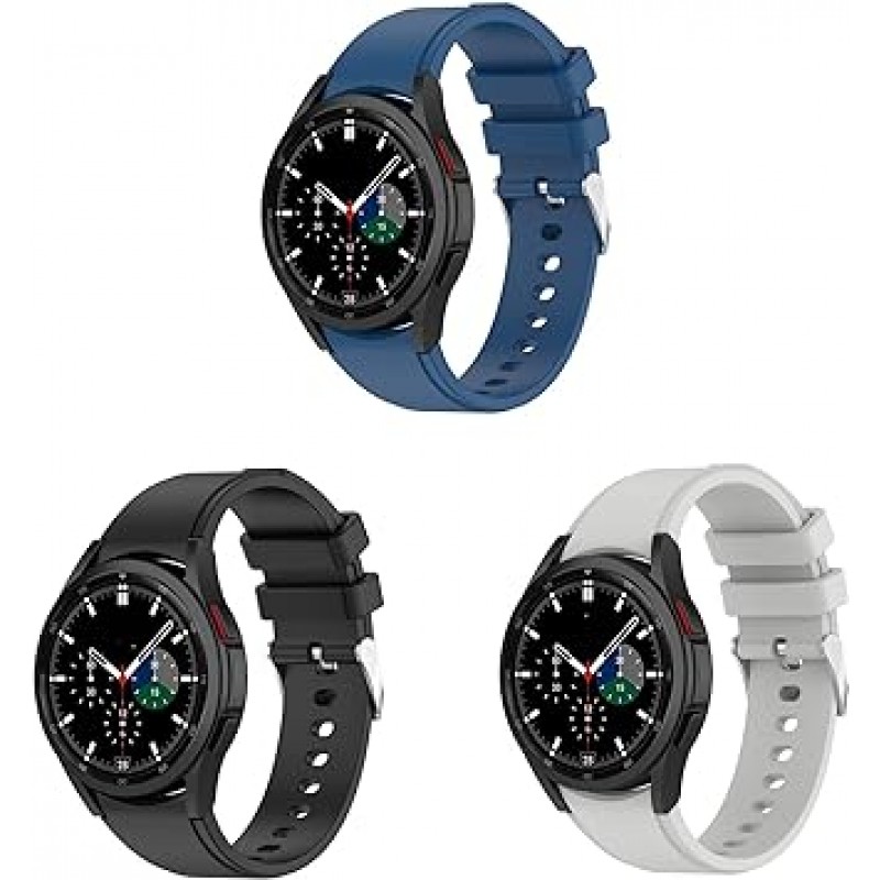 HUAYUWA GALAXY WATCH4 CLASSIC 1.6인치(42mm), 1.8인치(46mm), 1.6인치(40mm), 1.8인치(45mm)용 밴드, 교체용 밴드, 스트랩 액세서리, 블랙+딥 블루 + 실버 그레이 세트