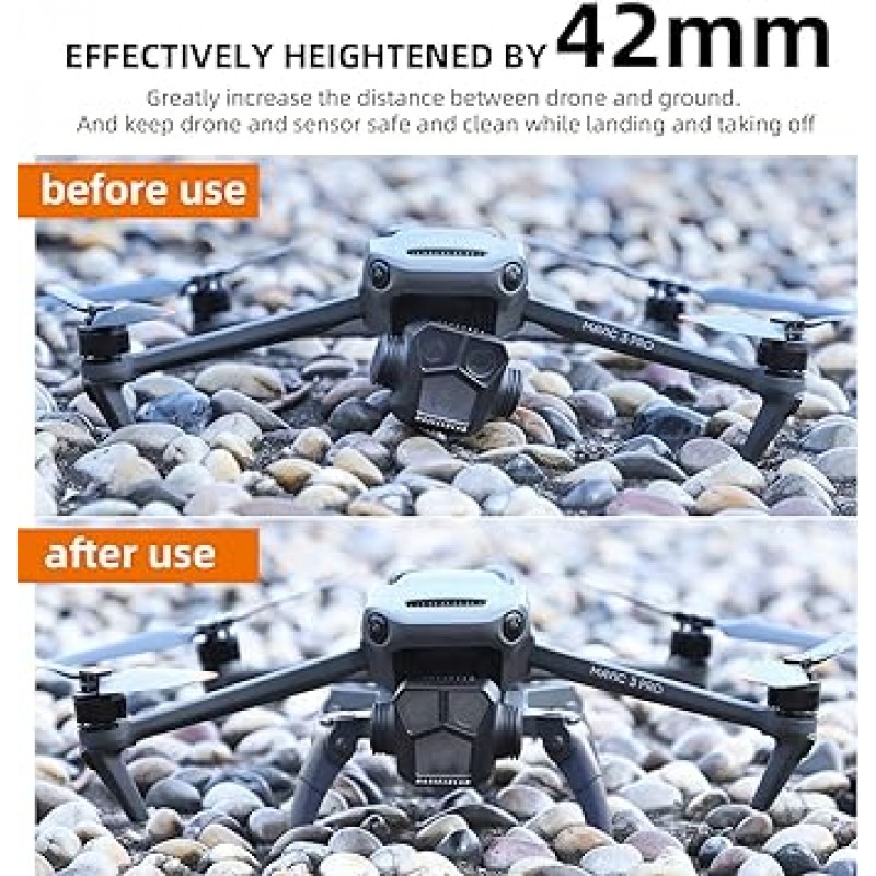 DJI Mavic 3 Pro 랜딩 기어 이륙 및 랜딩 가드 랜딩 기어 가드 증가된 랜딩 기어 높이 42mm 접이식 보호 브래킷 드론 액세서리(회색 주황색)용 TOMGDRACO