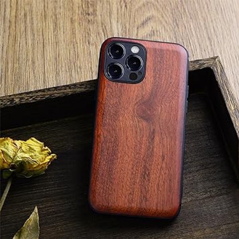 Carveit MagSafe Compatible iPhone 12 Pro Case, Wood, Natural Wood + TPU Silicone 2-in-1, iPhone 12 Pro(6.1-inch) 케이스, 내장형 마그네틱, (로즈우드 - 천연 우드 그레인)