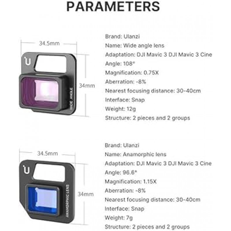 DJI Mavic 3 Drone 1.15X 아나모픽 렌즈 0.75X108° 광각 렌즈 필터 액세서리(광각 렌즈)와 호환되는 Taoricup
