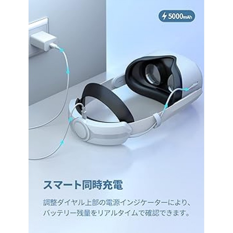 AUBIKA Meta/Oculus Quest 2 액세서리 세트 헤드 스트랩(5000mAh 배터리 포함) + 소형 하드 케이스 + 헤드셋 보호 커버 + 엘리트 스트랩과 호환되는 착탈식 쿠션 Oculus Quest 2 액세서리 충전식 보관 보호용 휴대용 케이스