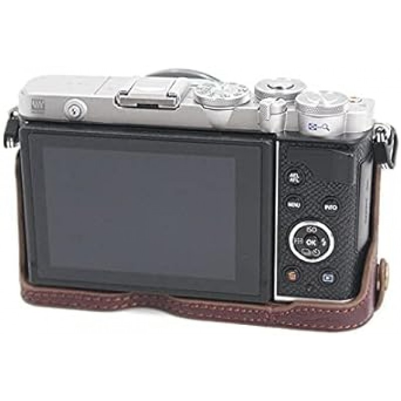 Olympus PEN PEN E-P7 EP7 곡물 소가죽 카메라 가방 카메라 케이스, Koowl 수제 최고급 정품 가죽 카메라 하프 케이스, Olympus Olympus PEN E-P7 EP7 SLR 카메라 케이스, 방수, 방진, 휴대용, Openwork Base와 호환 가능 + 핸드 스트랩 (카메라 스트랩) (진짜 가죽 커피)