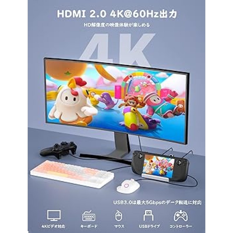 Steam Deck Dock 6-in-1 Steam Deck Dock 전용 Steam Deck Dock HDMI 2.0/4K@60Hz/3 USB 3.0 포트/기가비트 LAN 포트/USB-C 100W PD 충전