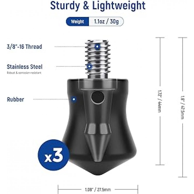 NEEWER 범용 고무 피트 삼각대 스파이크 3 Pcs 견고한 표면 용 미끄럼 방지 삼각대 스파이크 Andoer Gitzo Benro Induro Kingjoy Weifeng 삼각대 모노 포드 용 3/8 